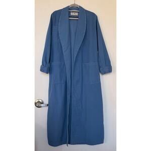 L.L.Bean Vintage Blue Cotton Robe Coat Women’s Open Front Belted Lounge Jacket